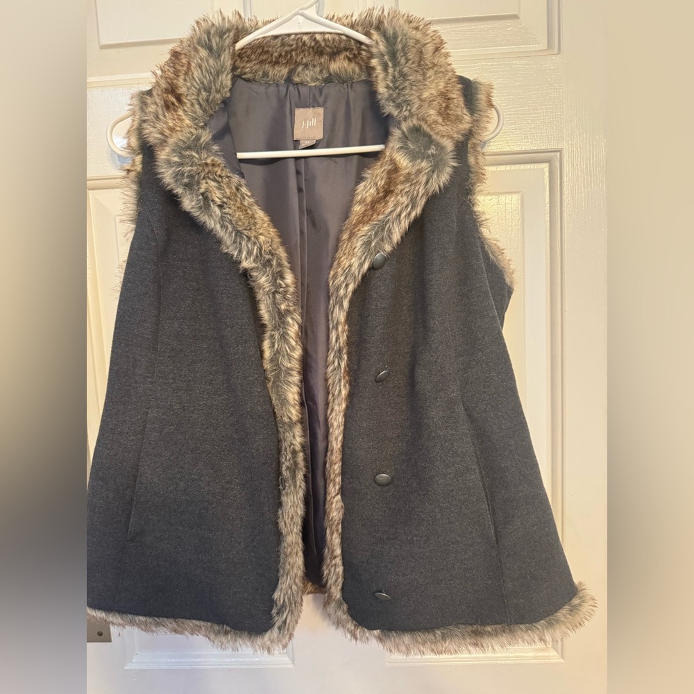 J. Jill Black Teddy Vest with Faux Fur Trim